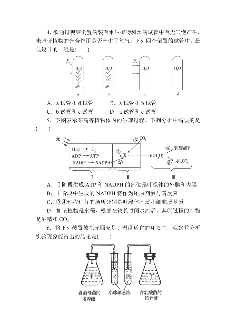 2014届高考生物一轮复习对应考点能力自测训练：第12讲《光合作用和细胞呼吸的综合》_第3页