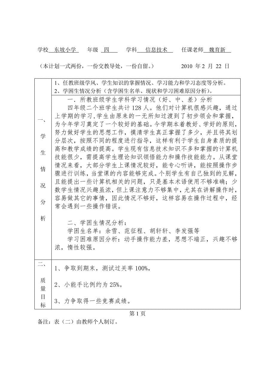 苏教版四下信息技术计划(0)_第5页