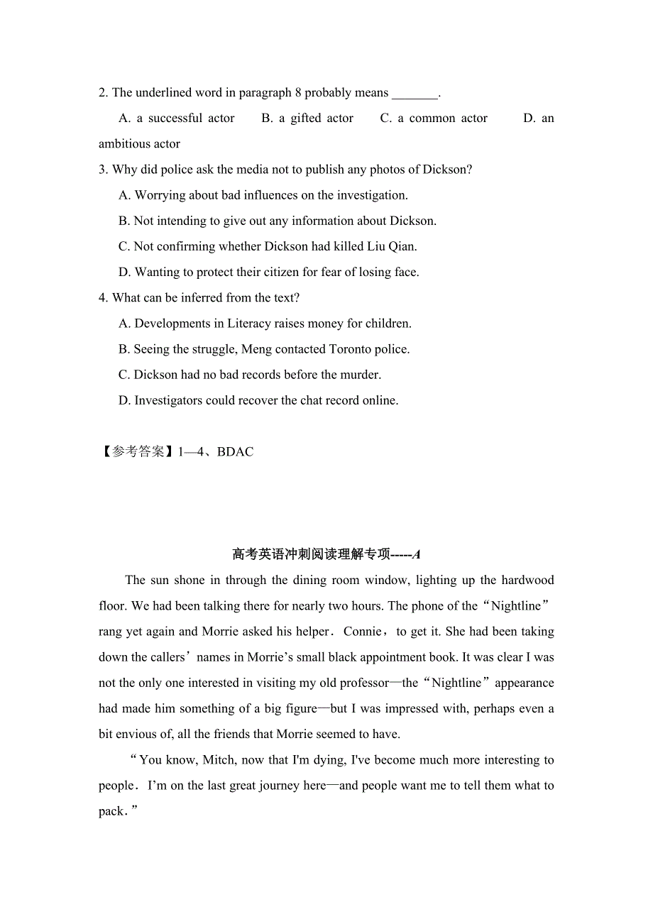 2015黑龙江省鸡西市高考英语阅读理解暑假自练（2）及答案_第3页