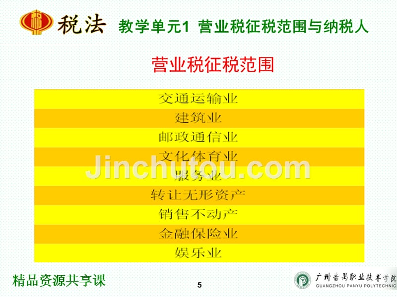 新 纳税实务 杨则文 配套资源5.13项目四 营业税办税业务_第5页