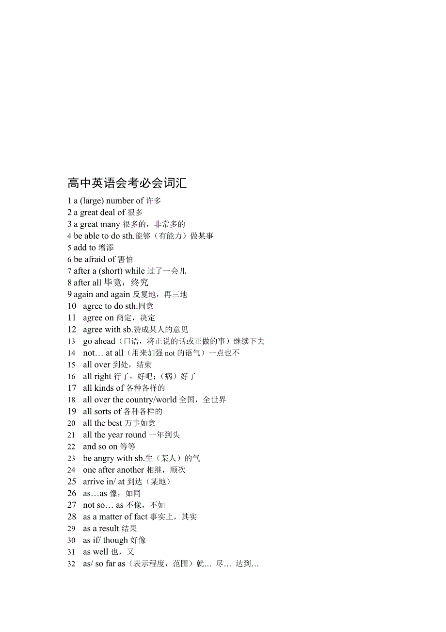 [优质文档]高中英语会考必会短语_第1页