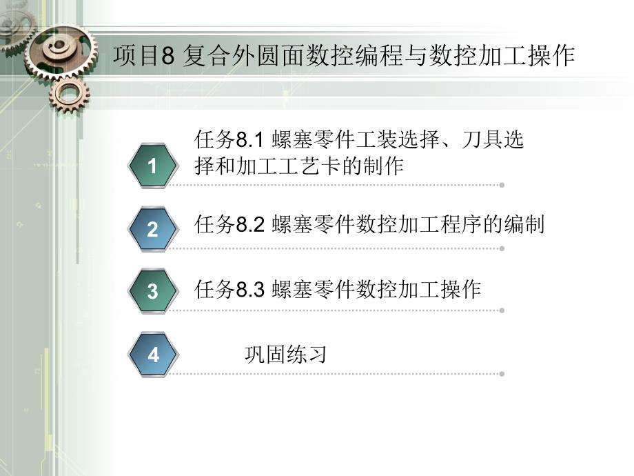 数控机床操作与编程 高职数控类项目8 复合外圆面数控编程与数控加工操作_第1页