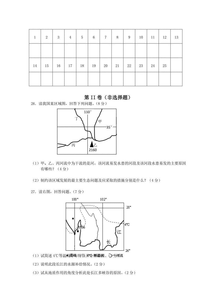 甘肃省兰州一中10-11学年高三12月月考（地理）缺答案_第5页