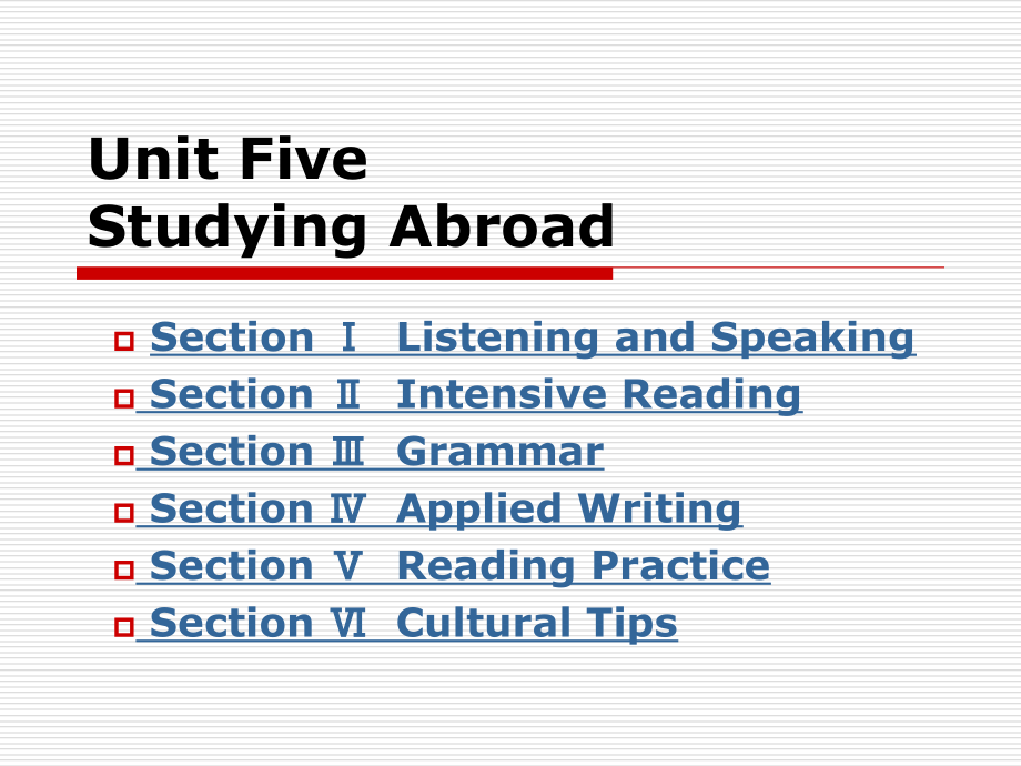 简明实用英语 第三册  教学课件 ppt 作者 崔秀敏Unit 5 Unit Five  Studying Abroad_第1页