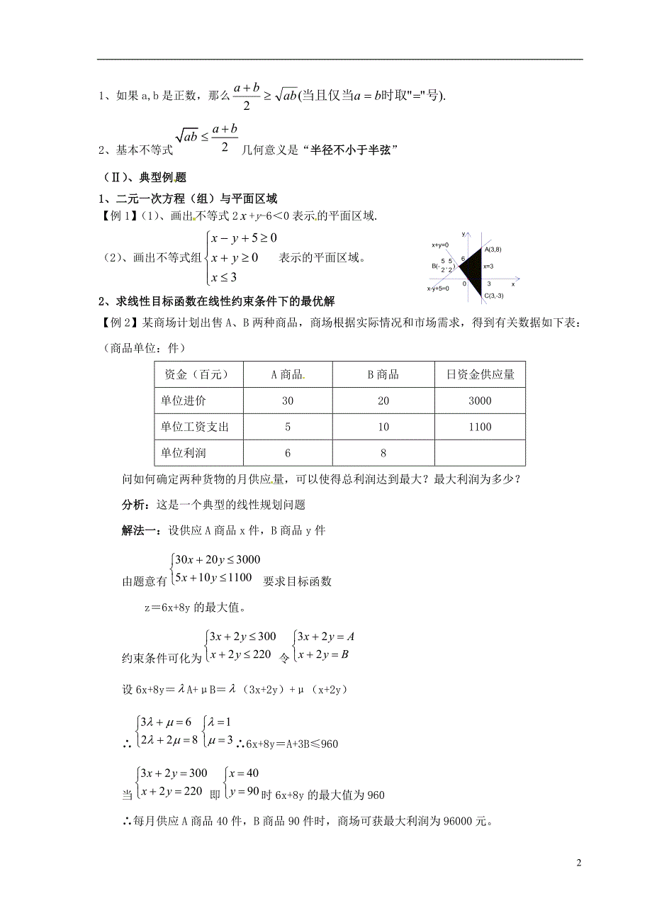 二0一4高中数学第三章《不等式》复习与小结（二）教案北师大版高考直通车_第2页