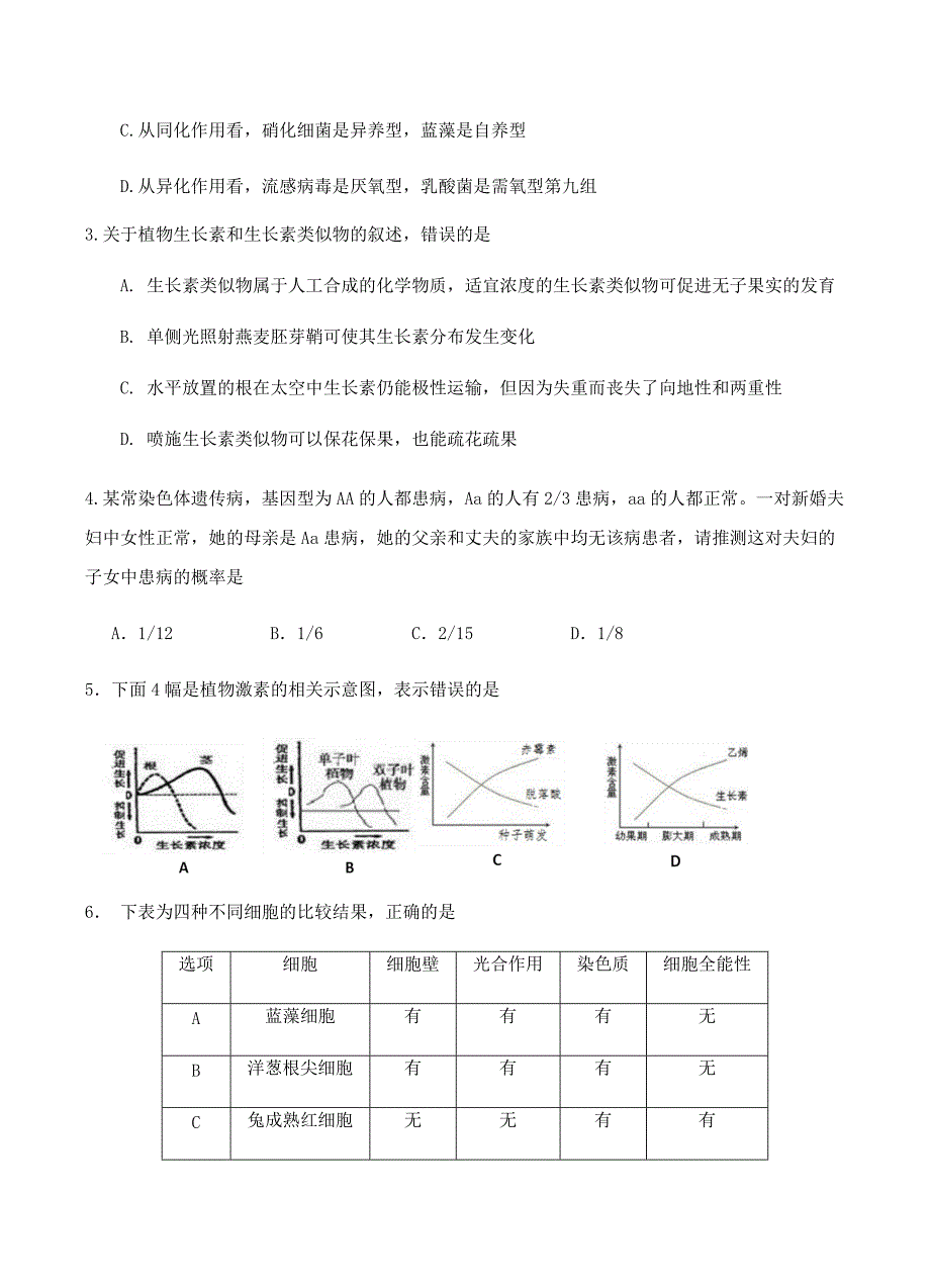 四川成都经开区实验中学2019届高三入学考试理科综合试卷含答案_第2页