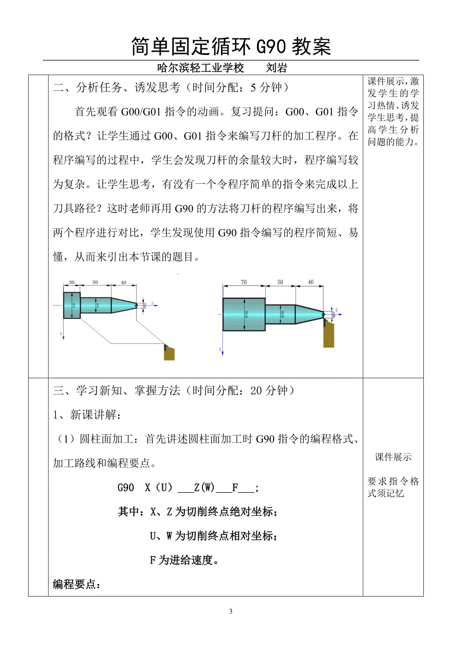 简单固定循环指令G90刘岩教案设计创新说课大赛教学设计_第3页