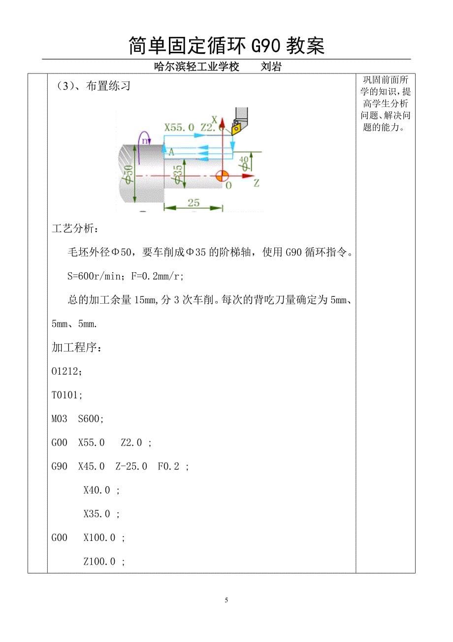 简单固定循环指令G90刘岩教案设计创新说课大赛教学设计_第5页