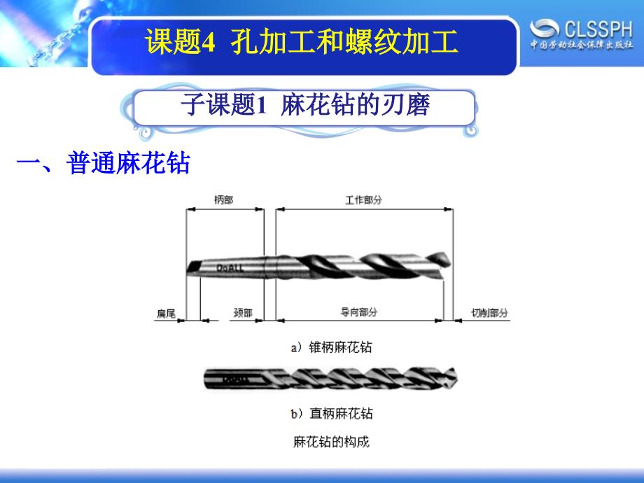 劳动出版社《机修钳工实训（初级模块）》-A02-20041-4-1麻花钻的刃磨_第1页