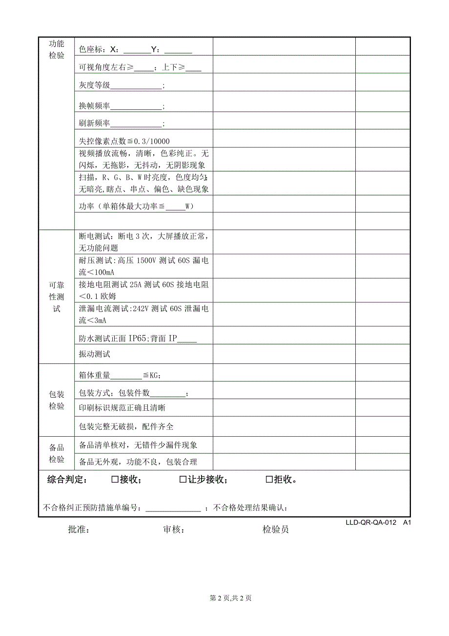 LED显示屏成品出货检验报告.doc_第2页