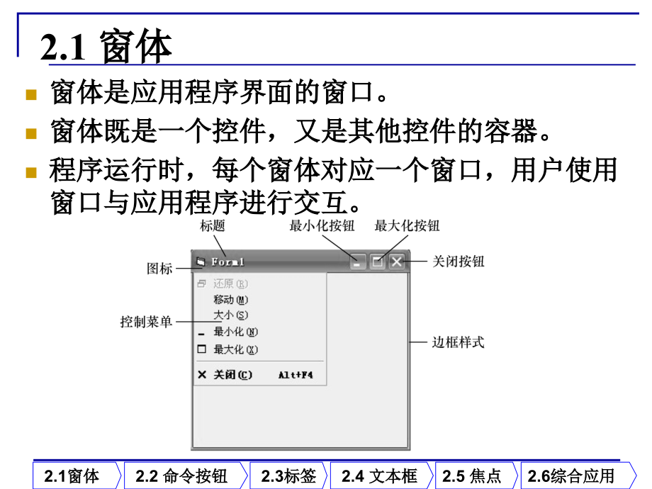 Visual_Basic程序设计 教学课件 ppt 作者 高巍 姜楠 肖峰 第2章窗体和基本控件_第3页