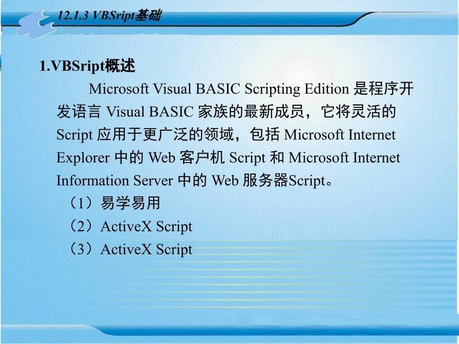 Visual Basic6.0程序设计 教学课件 ppt 作者 张险峰 第12章  互联网技术与VBScript_第5页