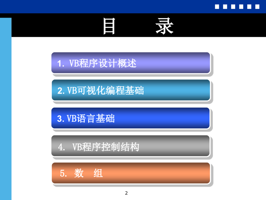 Visual_Basic程序设计教程 教学课件 ppt 作者 王宇 郭元辉 第7章 应用程序界面设计_第2页