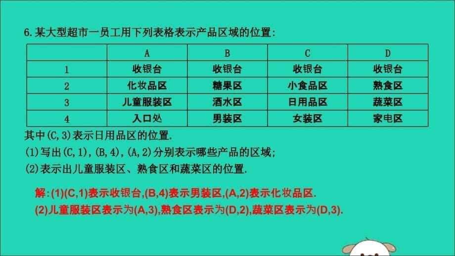 2019年春七年级数学下册第七章平面直角坐标系7.1平面直角坐标系7.1.1有序数对习题课件新版新人教版_第5页