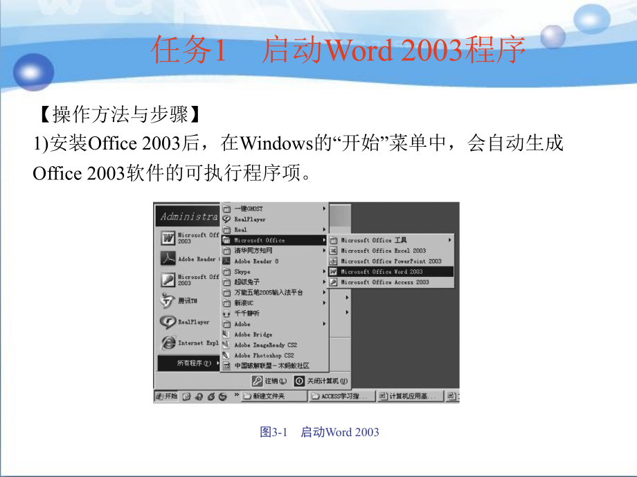 计算机应用基础  任务引领式教学  教学课件 ppt 作者 陈博清 单元三　Word 2003文字处理_第4页