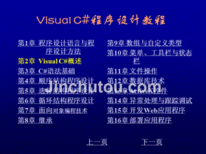 Visual C#程序设计教程 教学课件 ppt 作者 刘先省 陈克坚 第2章 Visual C Sharp概述