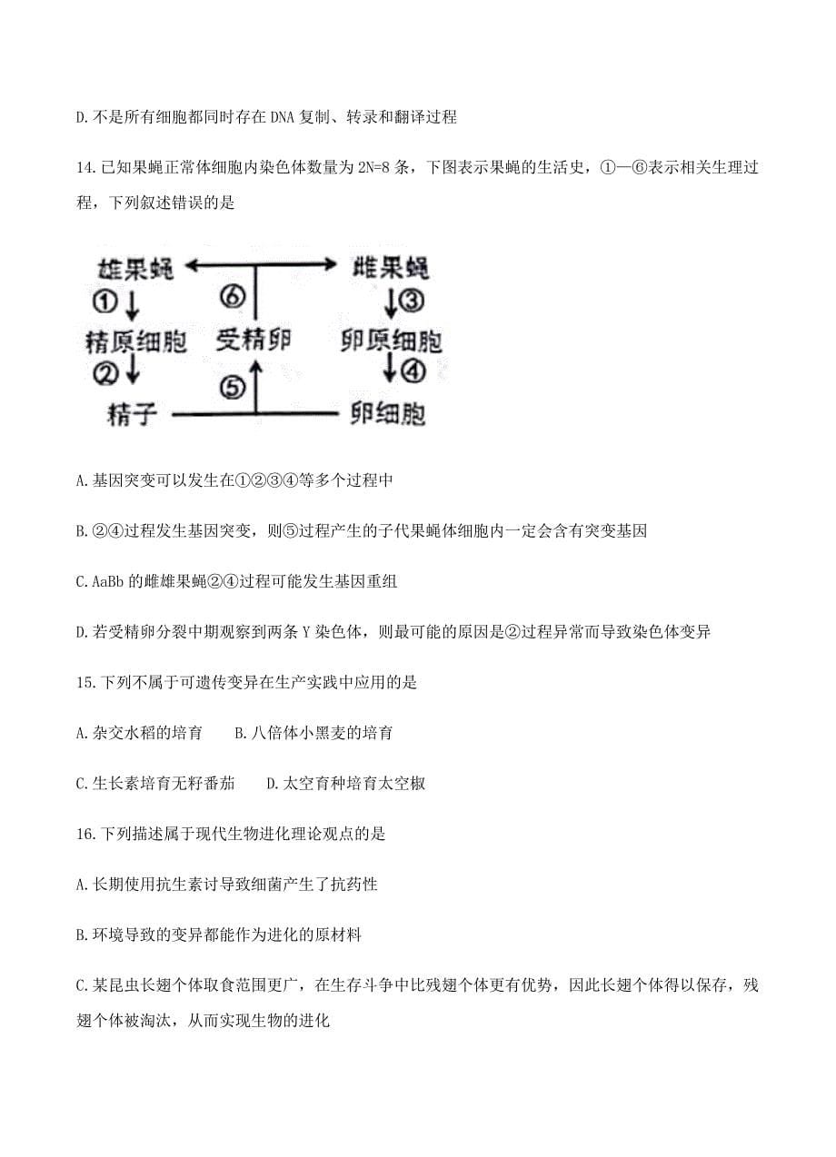 湖南省长沙市2018届高三上学期期末统一模拟考试生物试卷含答案_第5页