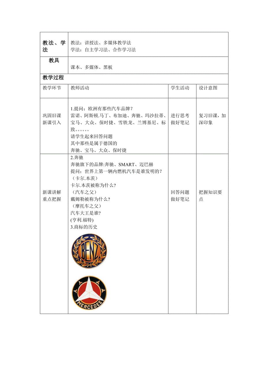 汽车文化 教学设计_第2页