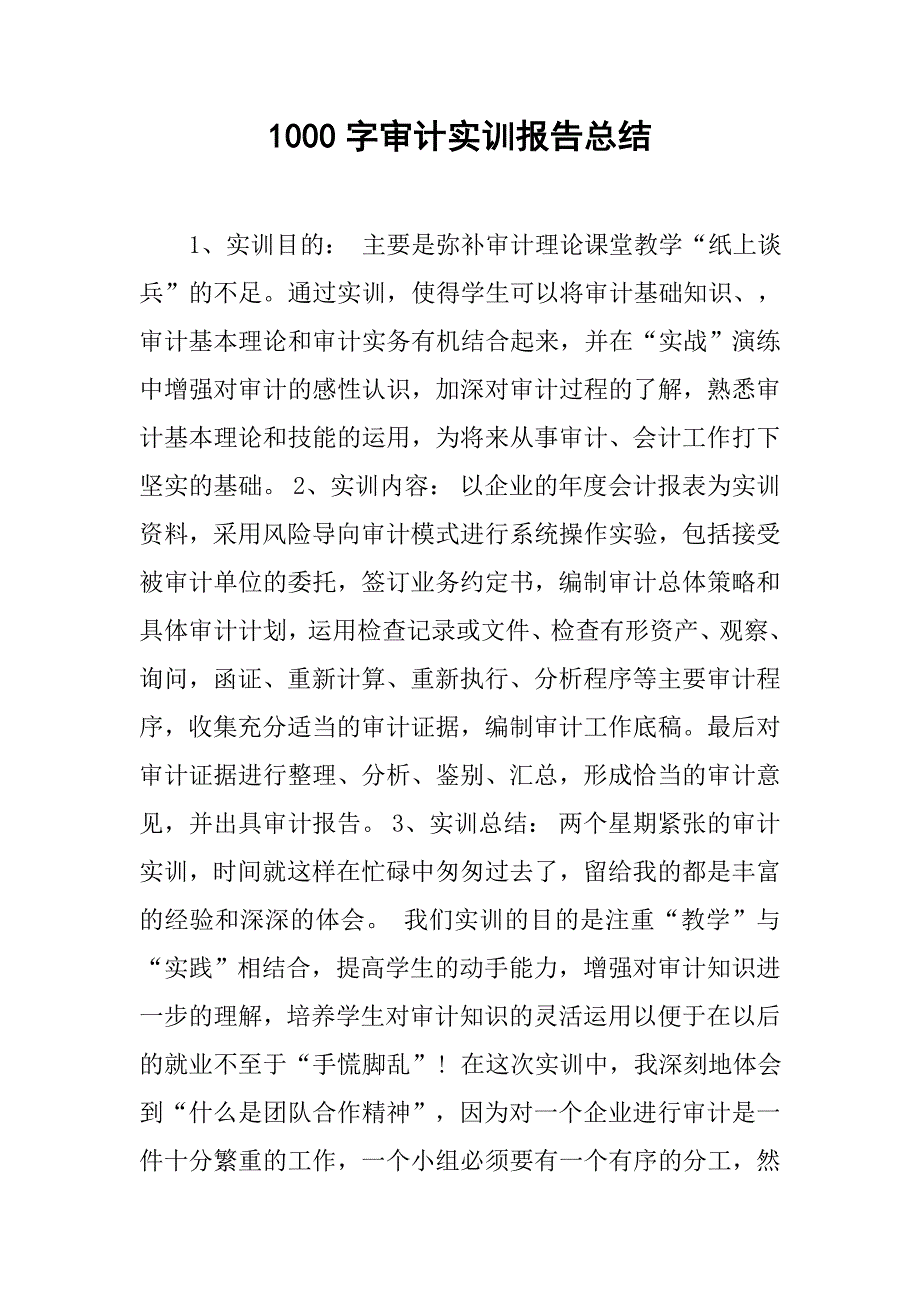 1000字审计实训报告总结.doc_第1页