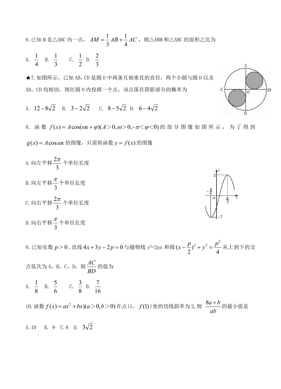 湖南省2019届高三下学期第六次月考数学（文）试卷含答案_第2页