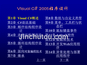 Visual C#2005程序设计教程 教学课件 ppt 作者 崔淼 陈明非 第1章 Visual C Sharp概述