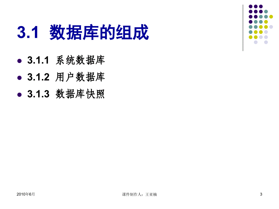 SQL Server 2005数据库应用技术 教学课件 ppt 作者 王亚楠 第3章 数据库管理_第3页