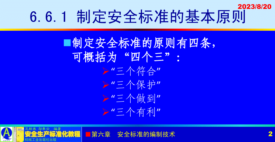 安全生产标准化教程 教学课件 ppt 作者 王新泉 6-6 制定安全标准的基本原则与要求_第2页