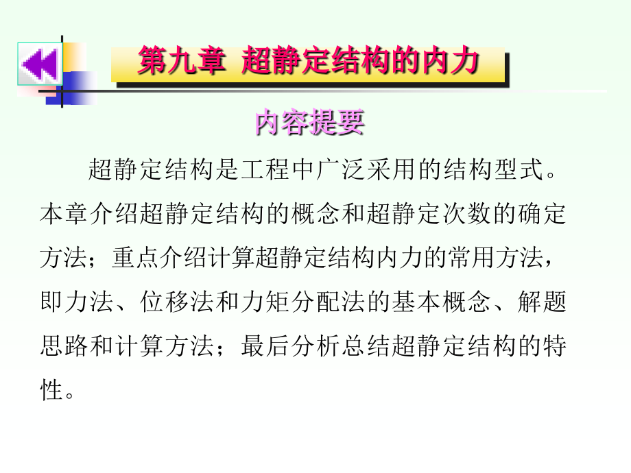 建筑力学 教学课件 ppt 作者 沈养中 第九章 超静定结构的内力_第1页