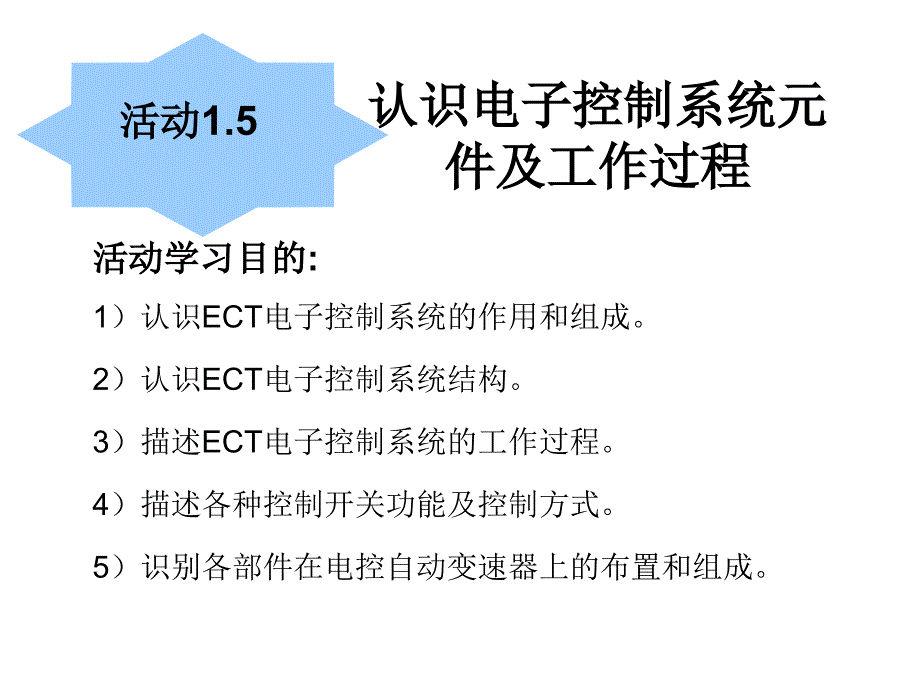 自动变速器维护与维修 教学课件 ppt 作者 赵计平 1.5认识电子控制系统元件及工作过程_第1页