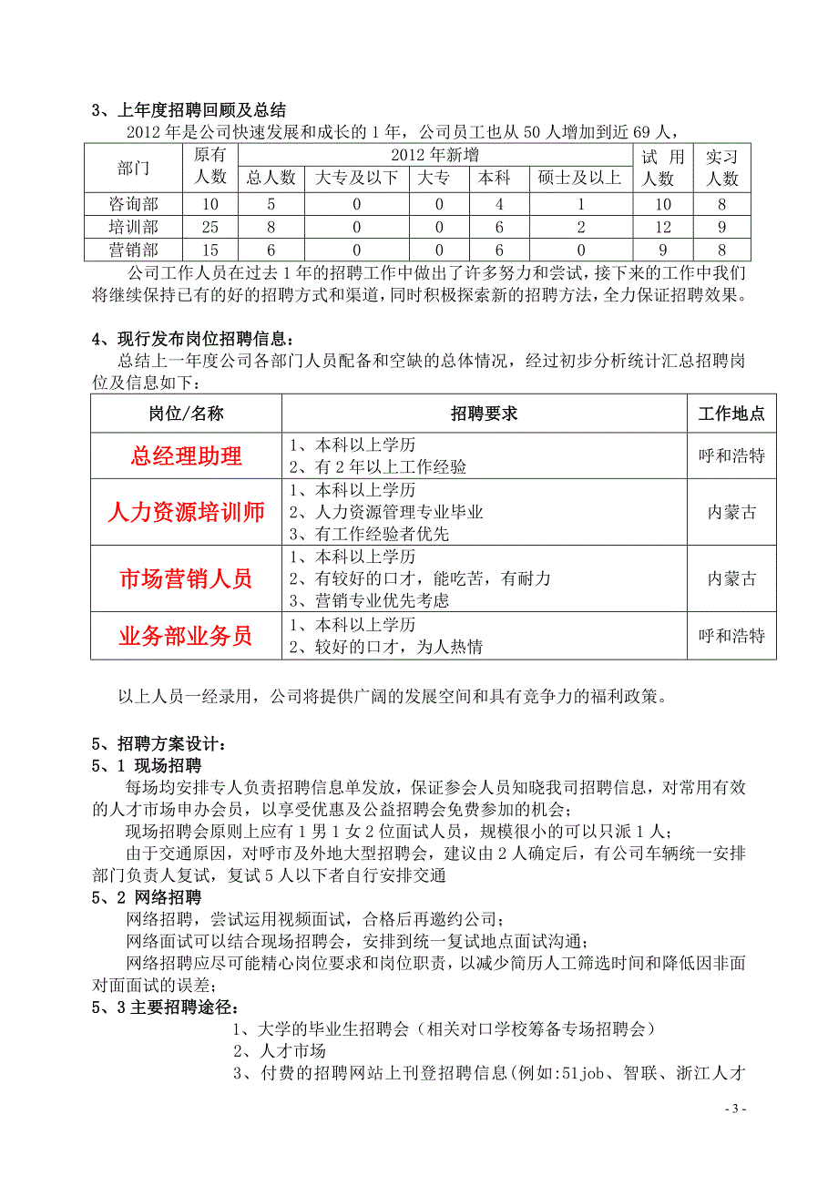 人力资源管理公司年度招聘计划书_第3页