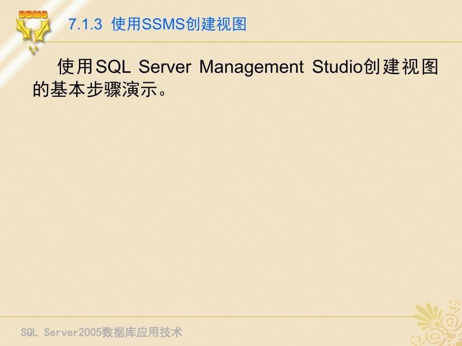 SQL Server 2005 数据库应用技术 教学课件 ppt 作者 刘宏 第7章 使用视图与索引_第5页