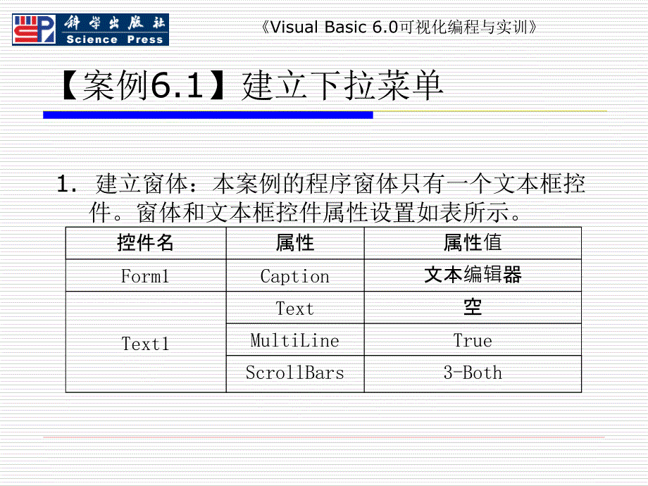 Visual Basic 6.0可视化编程与实训 教学课件 ppt 作者 于泽 主编 项目六  菜单与工具栏设计_第4页