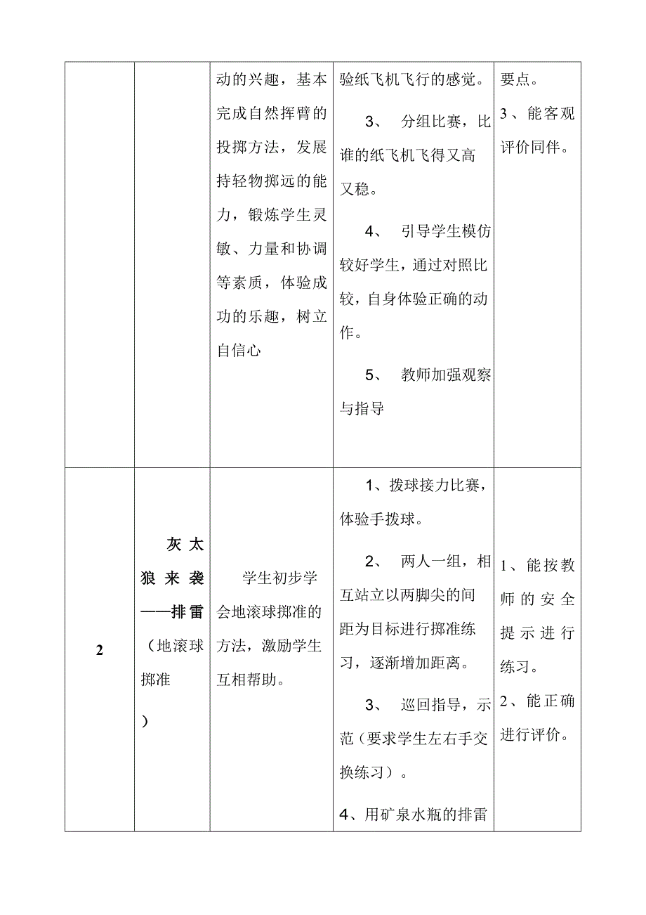 水平一  一年级投掷单元教学计划_第2页