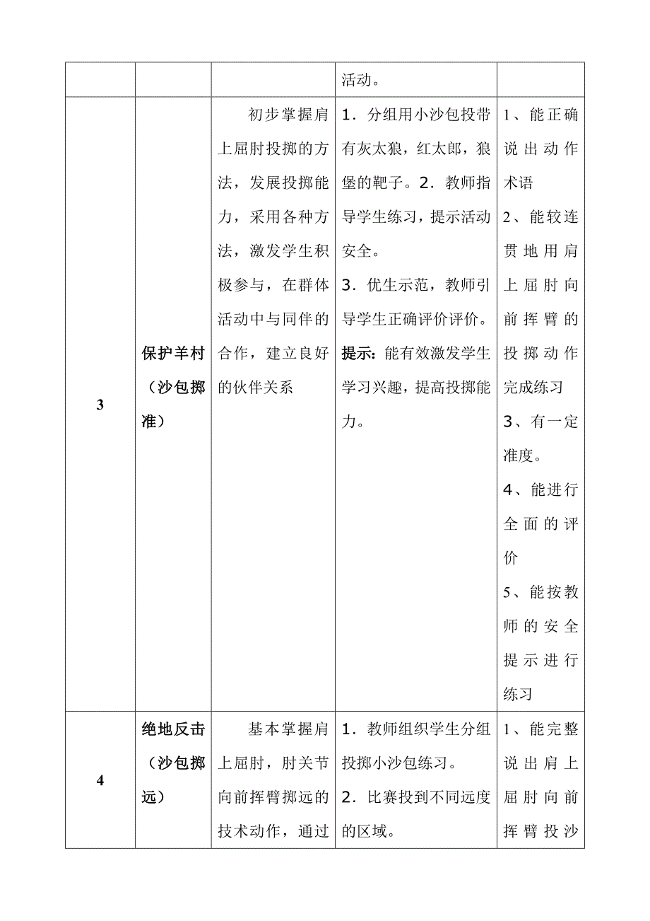 水平一  一年级投掷单元教学计划_第3页