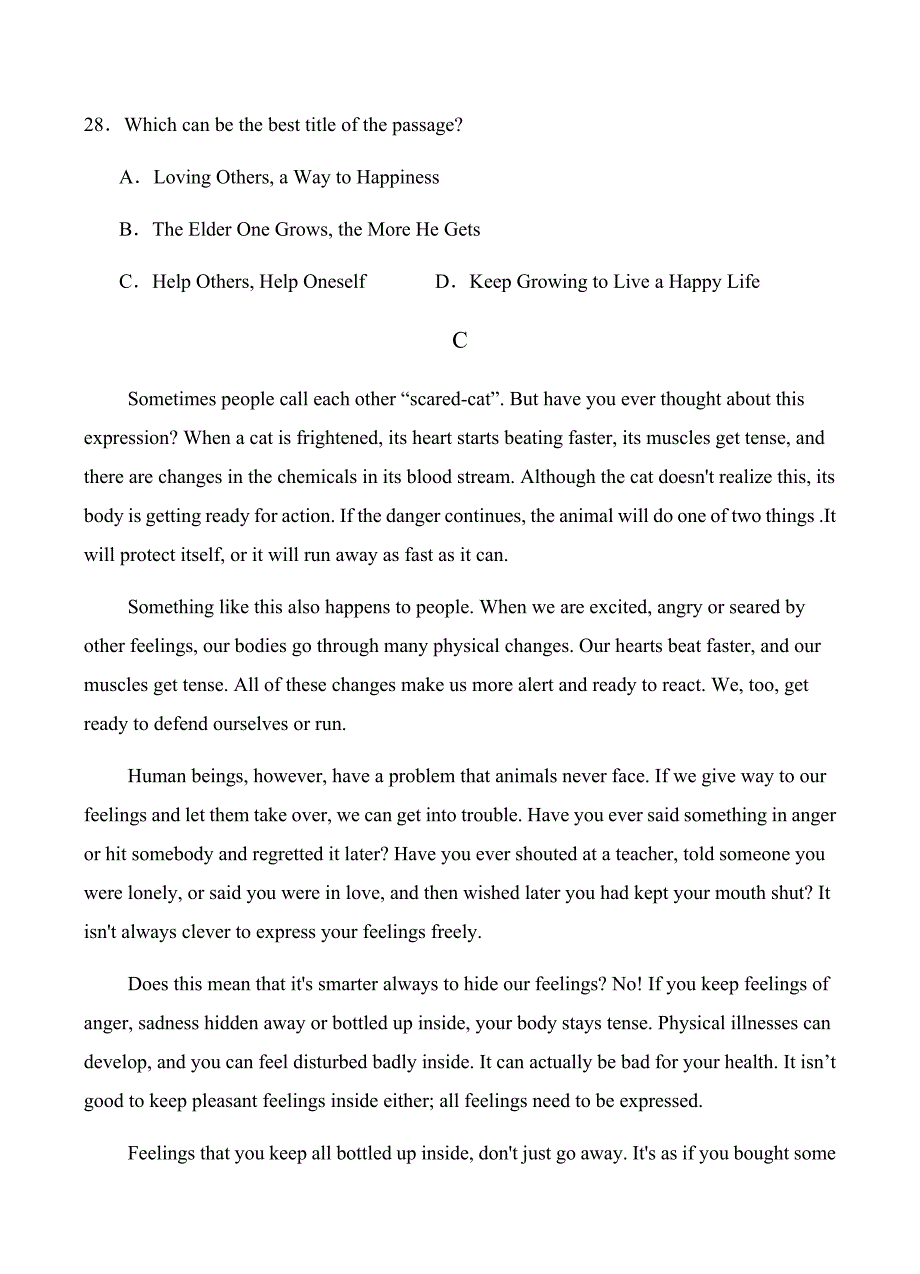 河南省周口中英文学校2019届高三上学期期中考试英语试卷 含答案_第4页