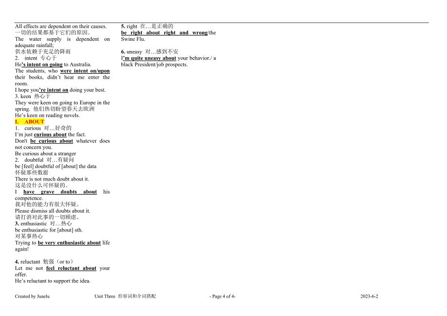 新概念第二册第70课后所有形容词和介词的搭配短语_第4页