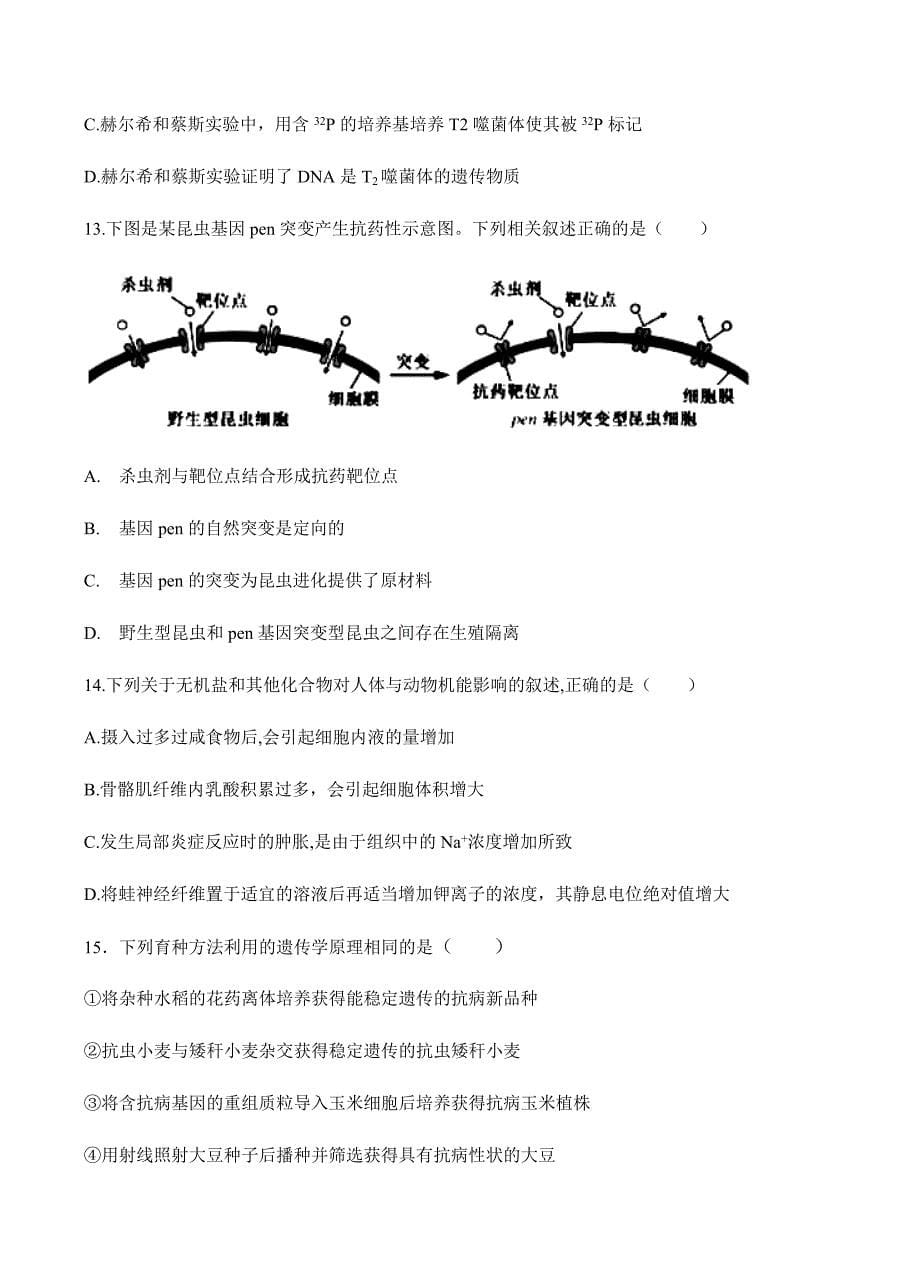 河北省鸡泽县第一中学2018届高三上-第四次月考生物试卷 含答案_第5页