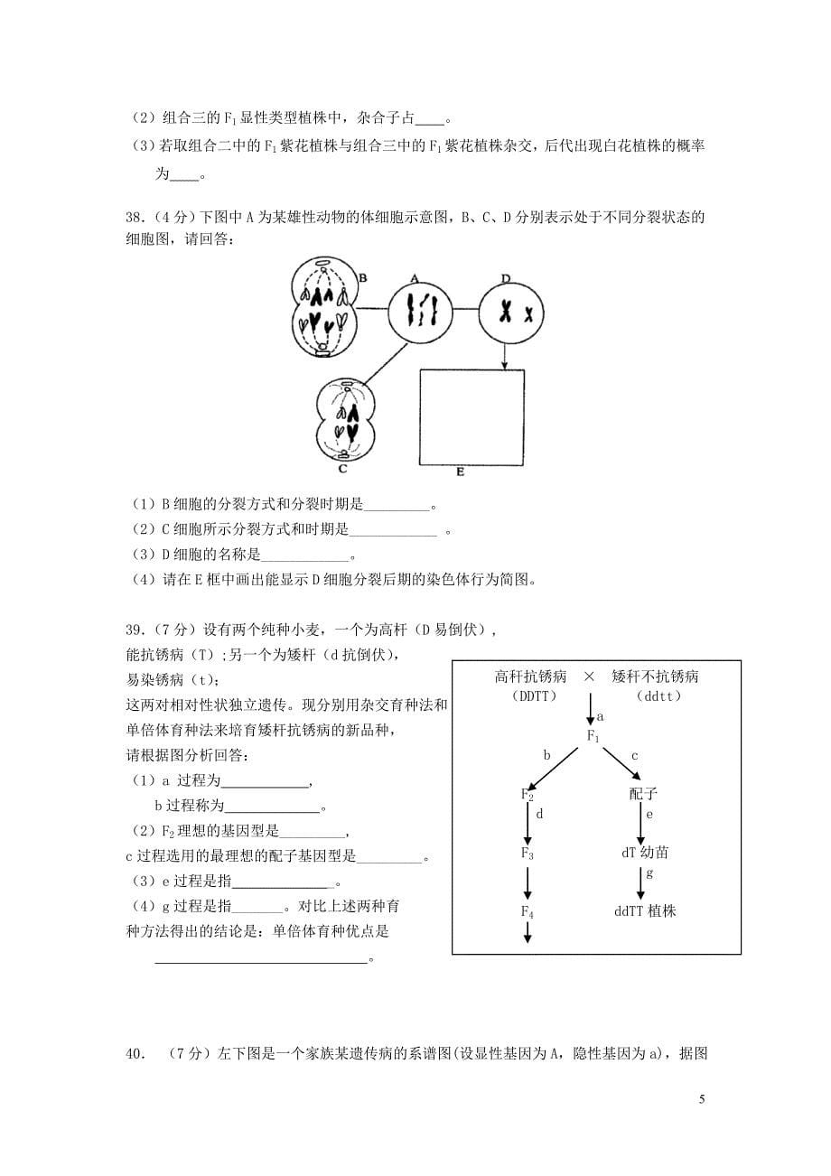 南京市浦口区第二学期期中(第二学期期中考试高一（必修）生物试卷).doc_第5页