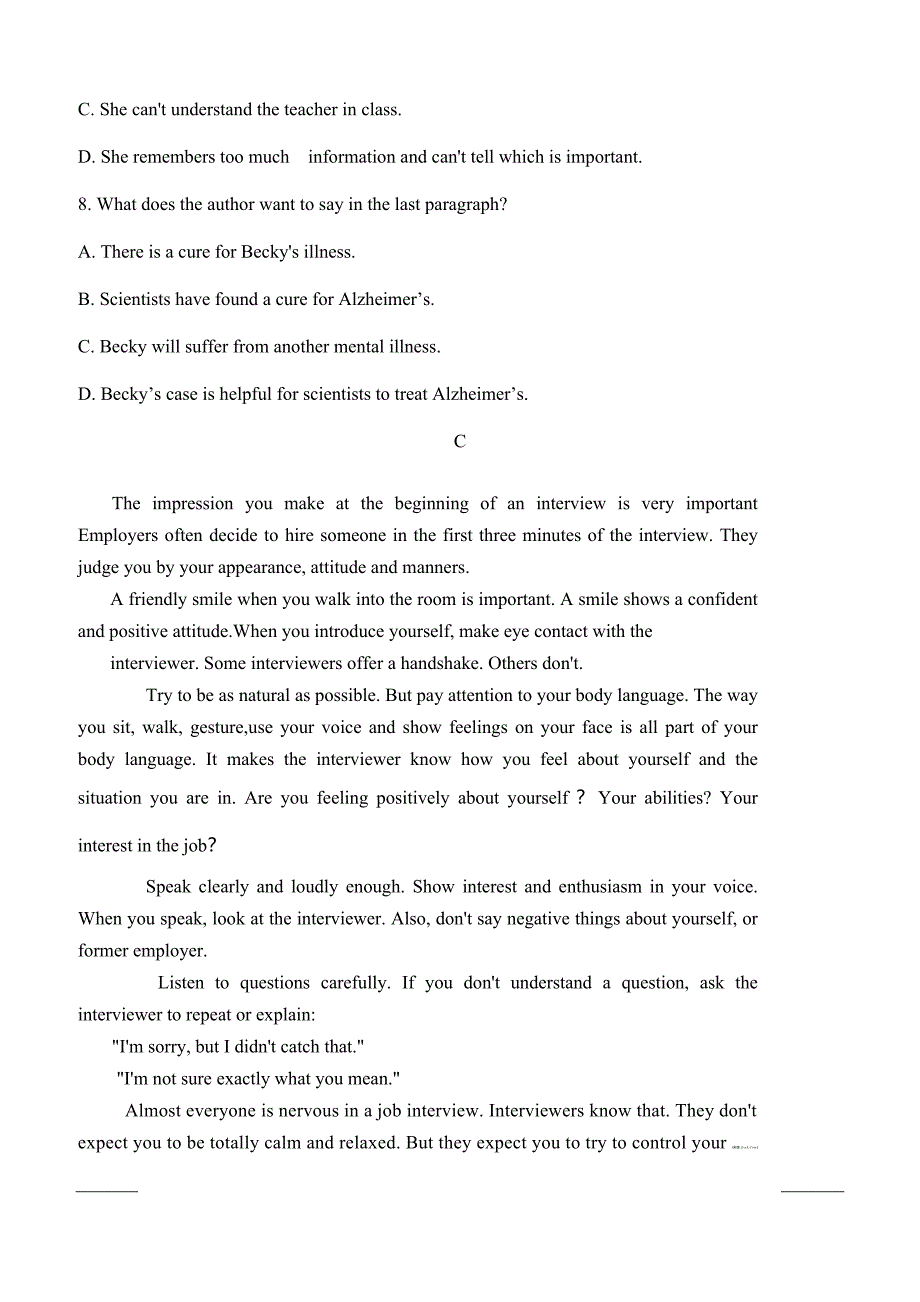 内蒙古2018-2019学年高一下学期期中考试英语试题附答案_第4页