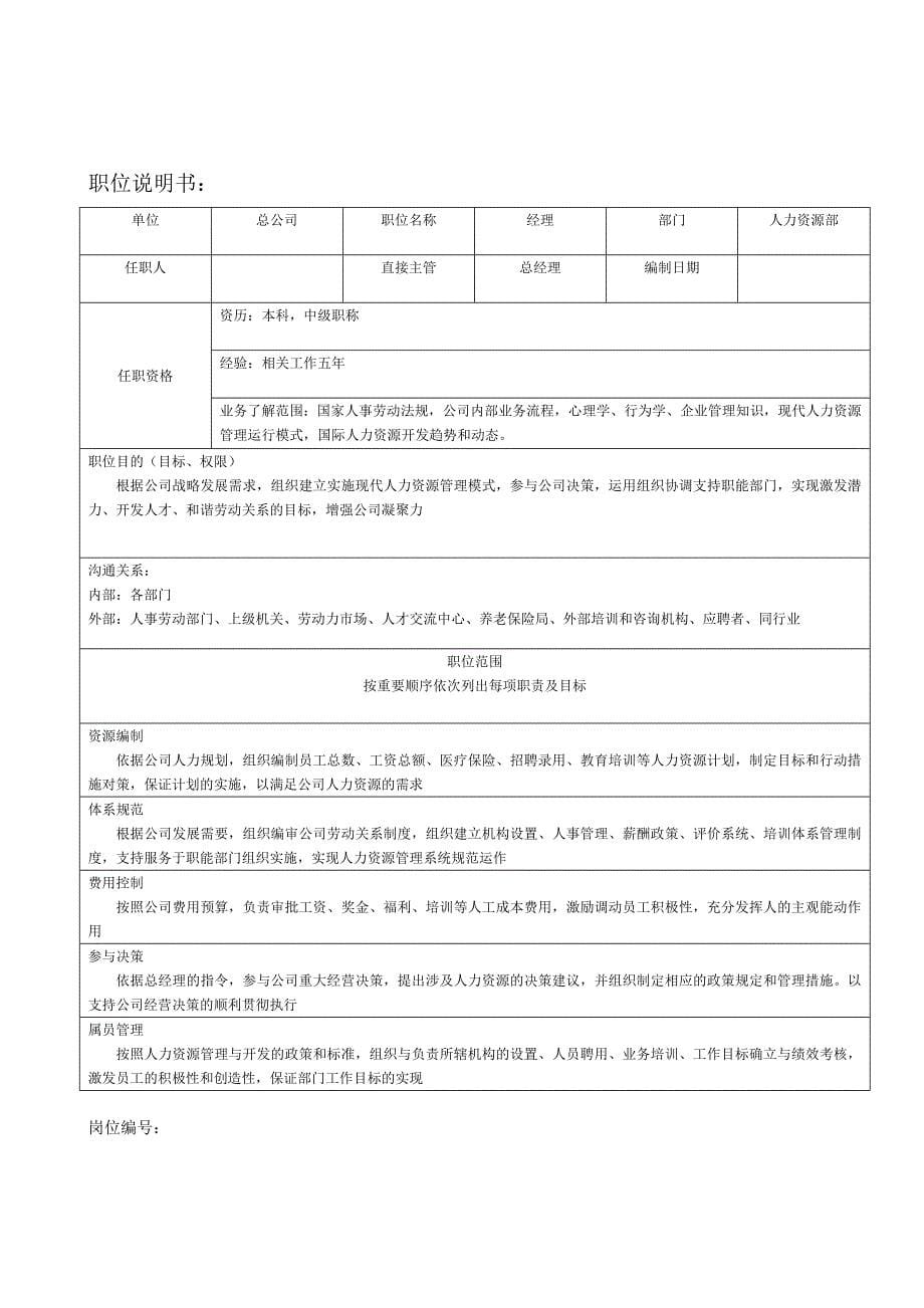 人力资源部门职责及部门岗位说明书 (2)_第5页