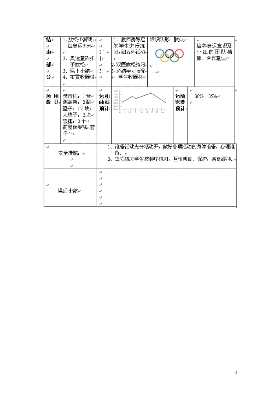 五年级体育下册 各种方式的跳跃 游戏：保龄球比赛 组奥运五环教学案例_第4页