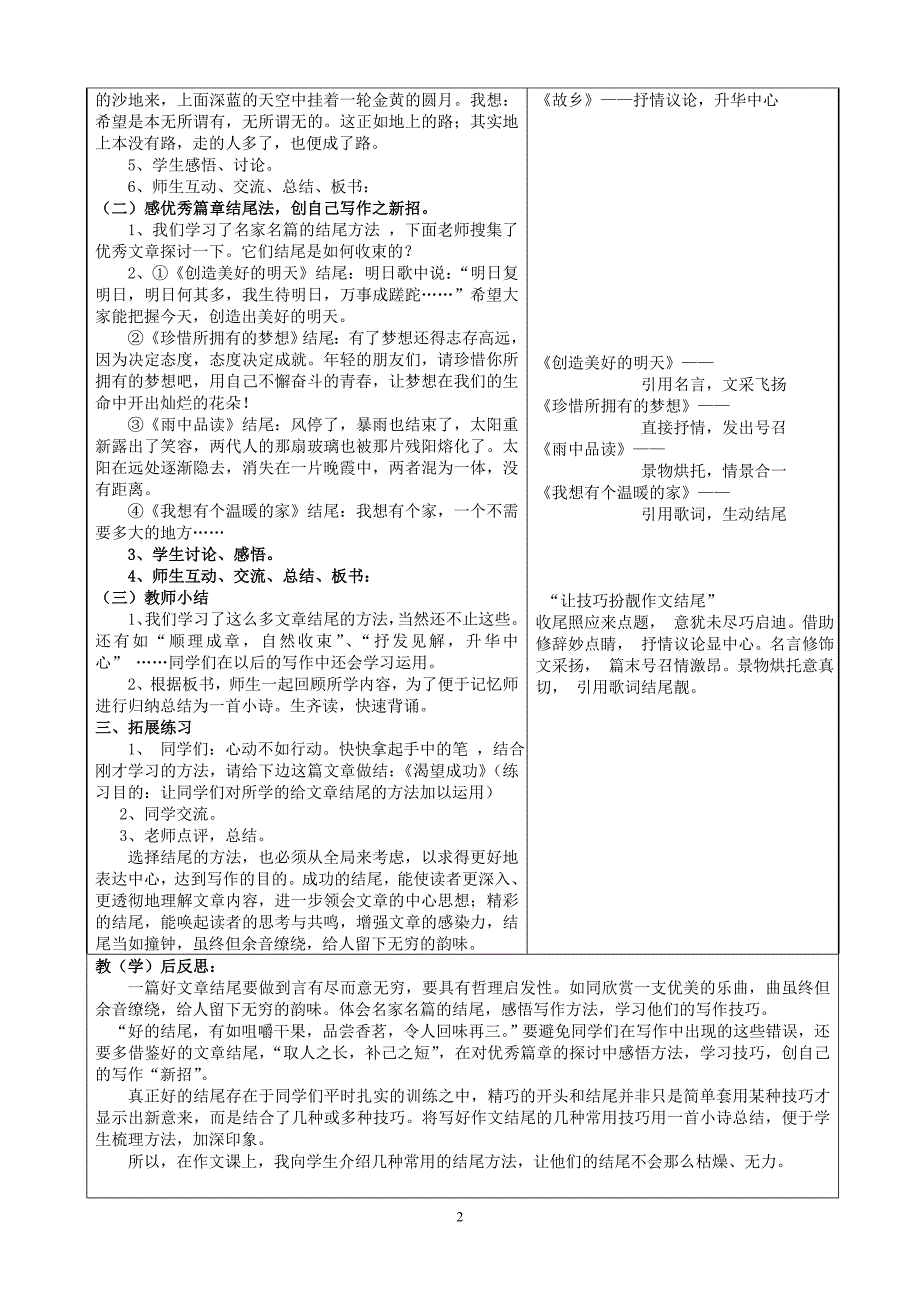 “文章(作文)结尾技巧——豹尾”教学设计(讲)_第2页