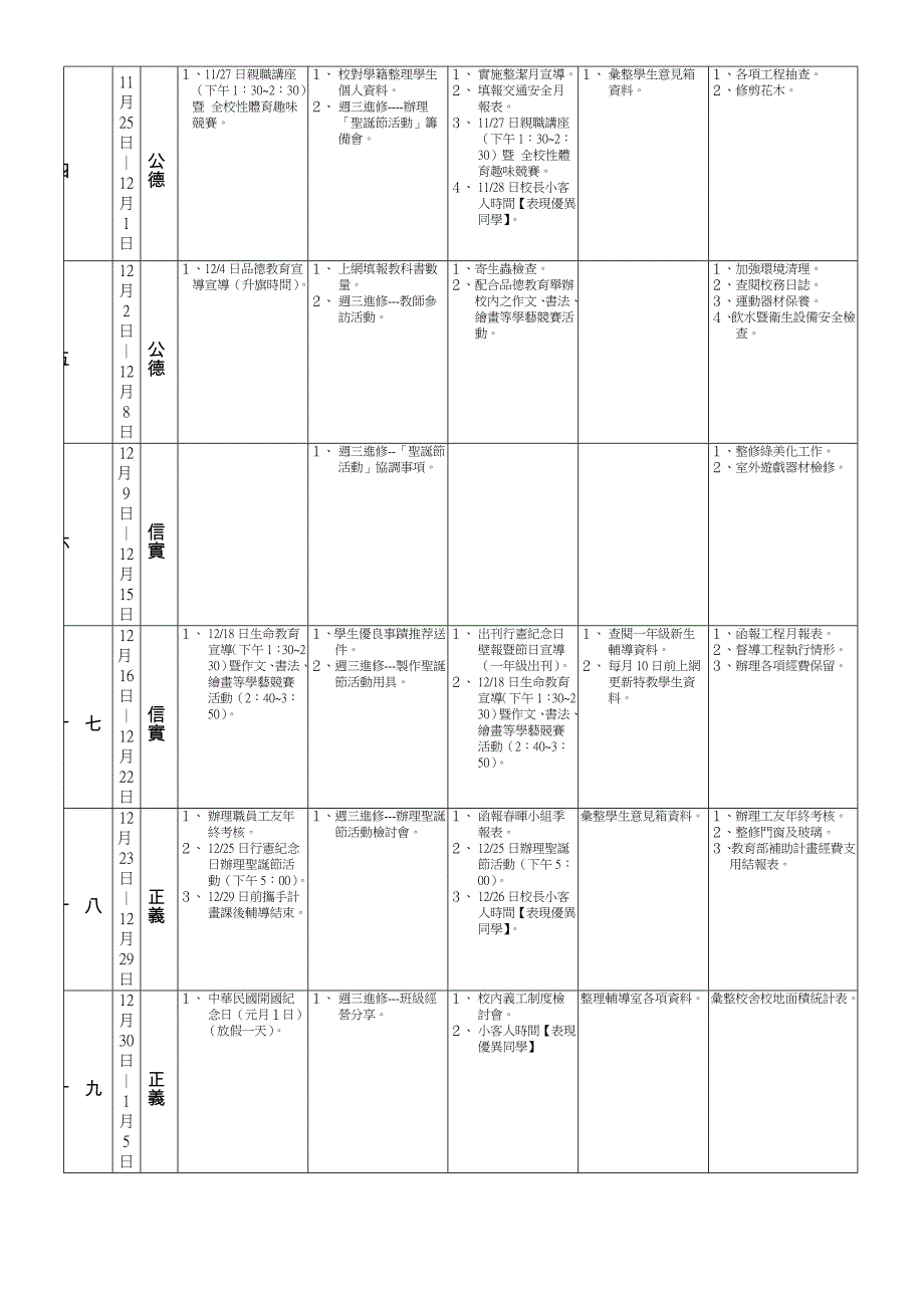 高雄县六龟乡宝来国民小学九十六学年度第一学期行事历_第4页