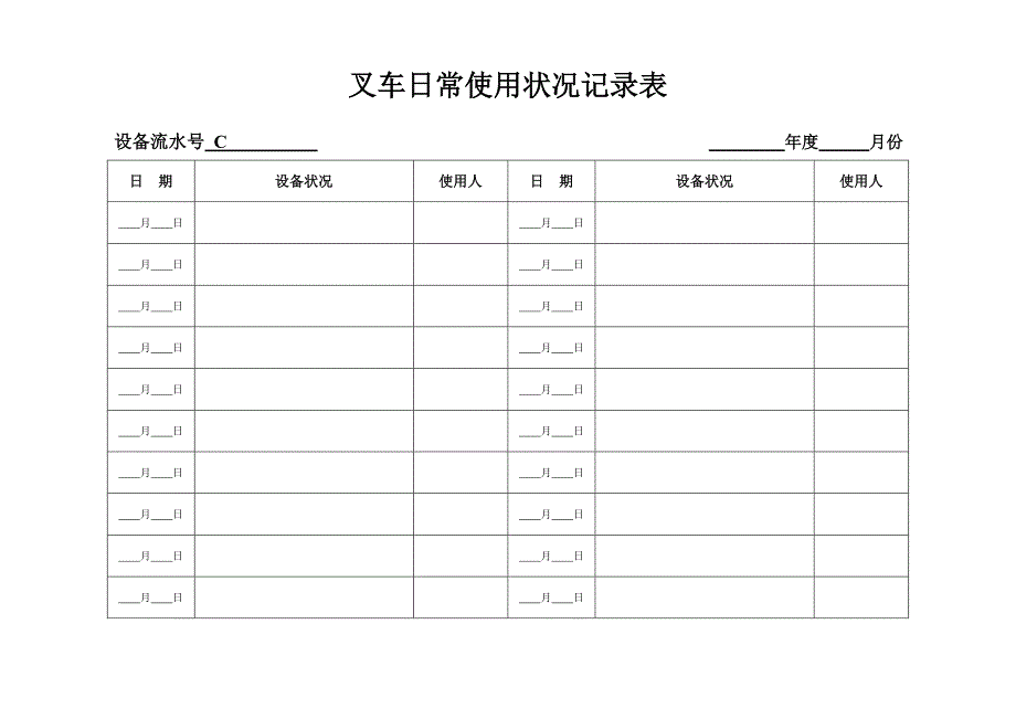 叉车日常使用状况记录表_第1页