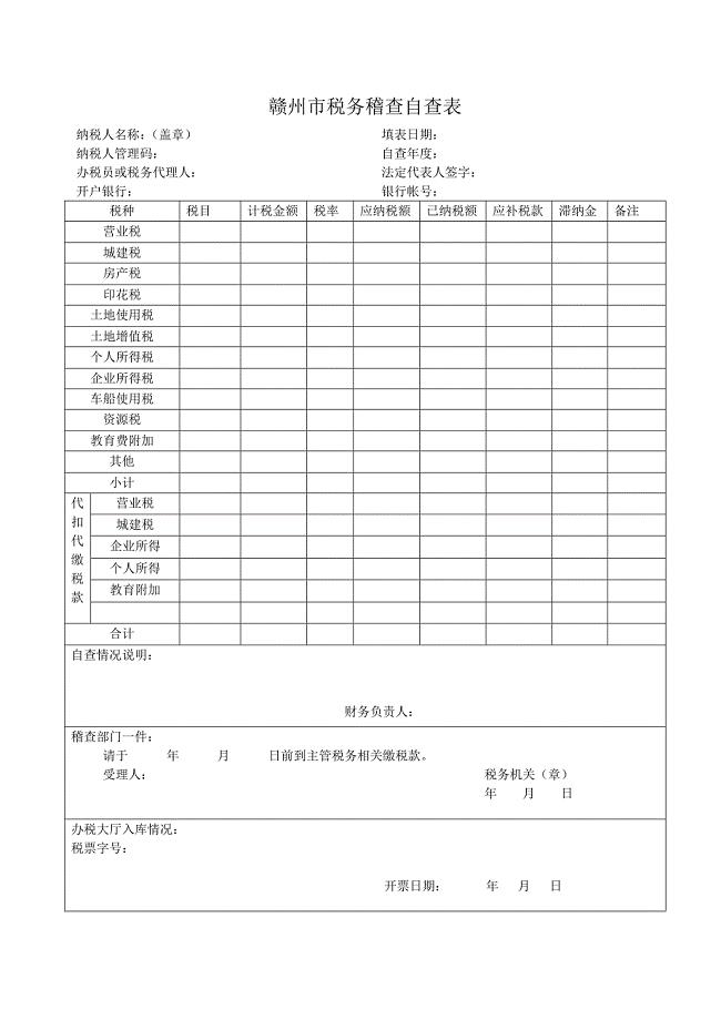 赣州市税务稽查自查表