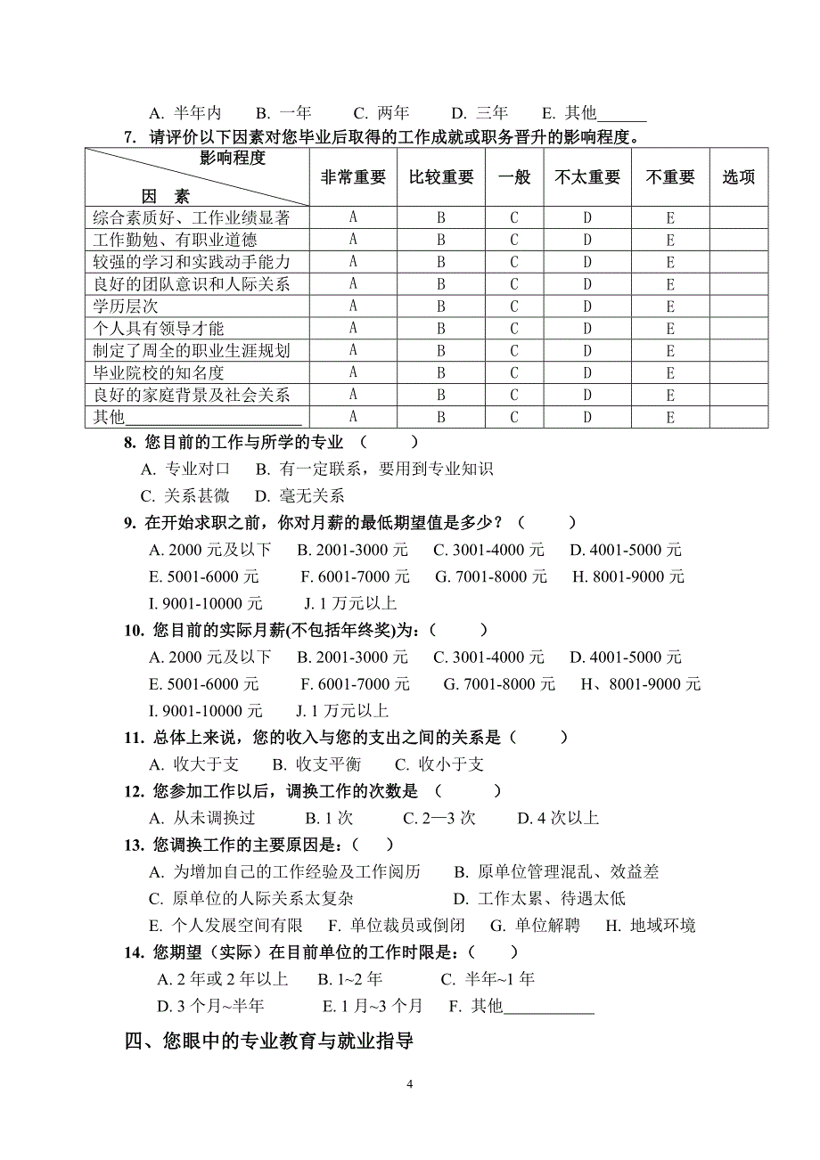 毕业生就业质量跟踪调查问卷(毕业生)-最新版_第4页