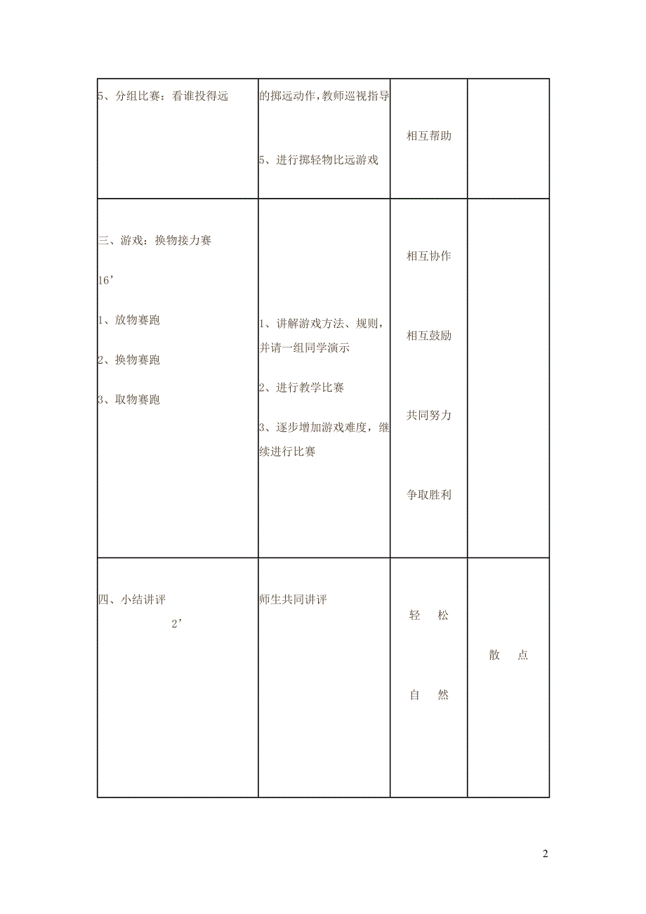 一年级体育下册 投掷：持轻物掷远教案_第2页