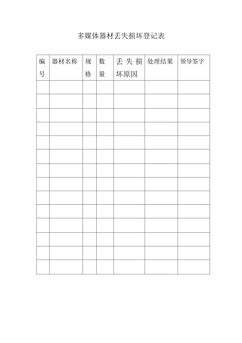 美术器材丢失损坏登记表_第1页