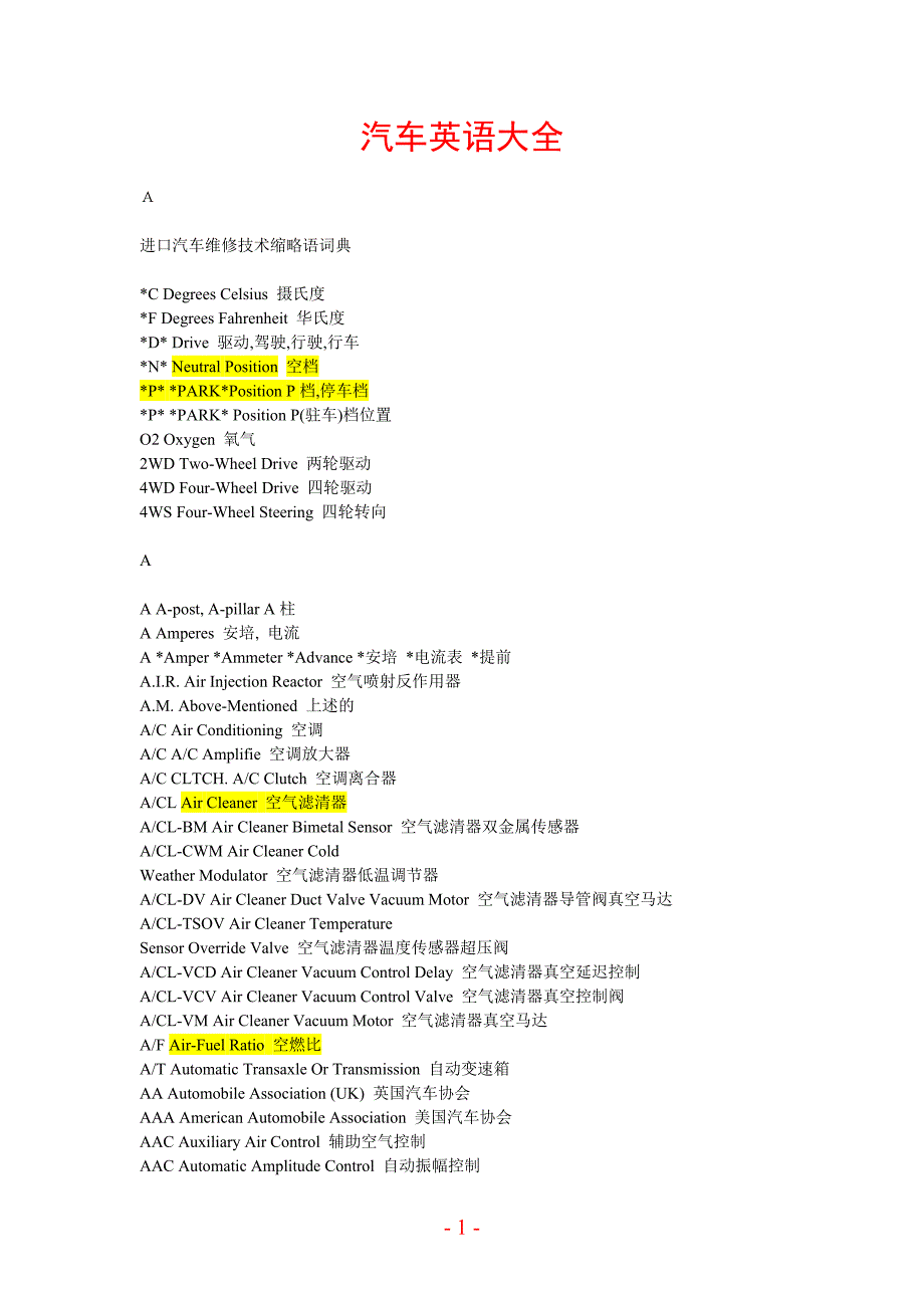 汽车英语大全_第1页