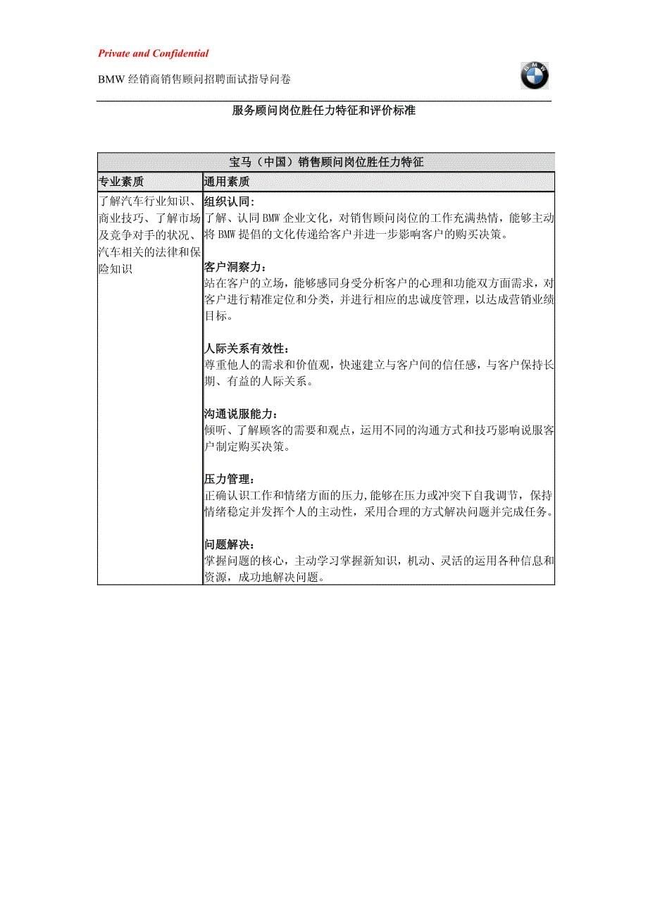 销售顾问岗位面试指导问卷及胜任力打分表_第5页